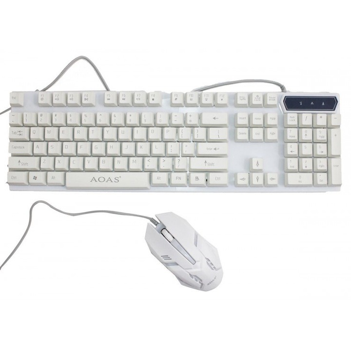 Billentyűzet és egér játékkészlet, vezetékes, RGB világítás, M-400, Aoas, fehér