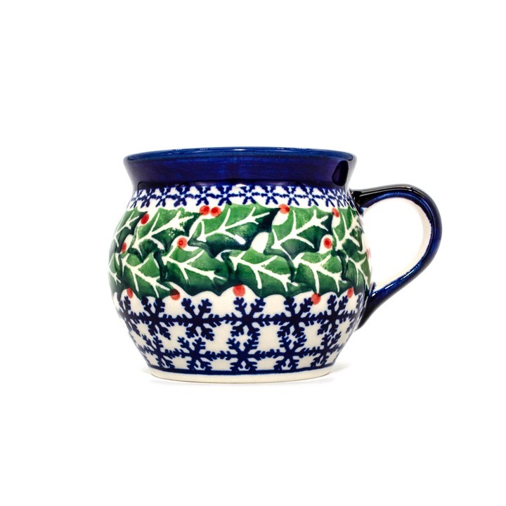 Cana pentru cafea/ceai/vin fiert Mistletoe in forma de "balon", ceramica smaltuita, pictata manual, 420 ml, Zaliano