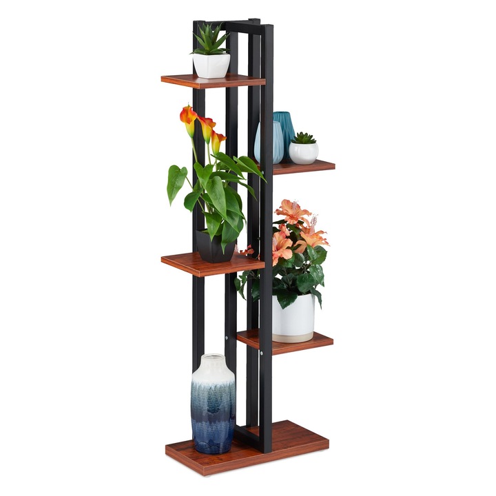 Raft universal, 5 etajere, 117 x 43 x 22 cm, negru/maro