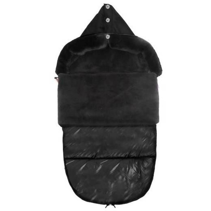 Springos Hálózsák szőrmével szánkóhoz és babakocsihoz, 80 cm, Fekete