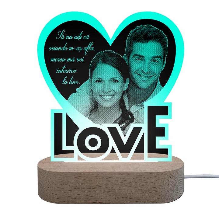Veioza Love LED Plexiglass Verde Personalizabil