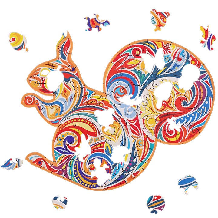 Дървен пъзел Izmael, Катерица, L, Многоцветен