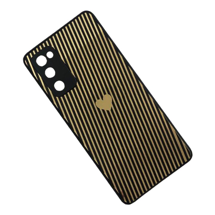 Husa de protectie compatibila cu Samsung Galaxy S20 FE, Golden Lines, Design cu inimioara, Slim Fit, Protectie camera, Negru