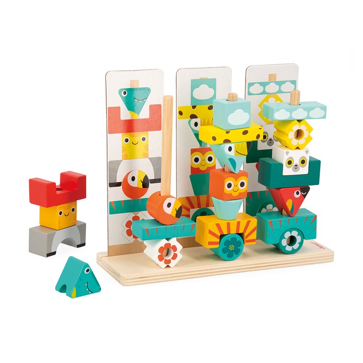 Jucarie de stivuit, Janod, Tropik, tip totem, 52 piese, 3 ani+