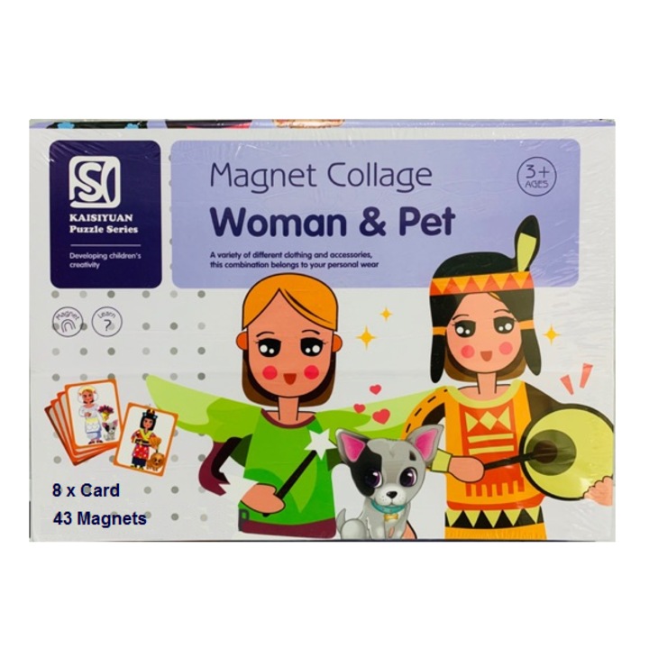 Oktatójáték Mágneses könyv, Collage Woman & Pet, 51 db, + 3 év
