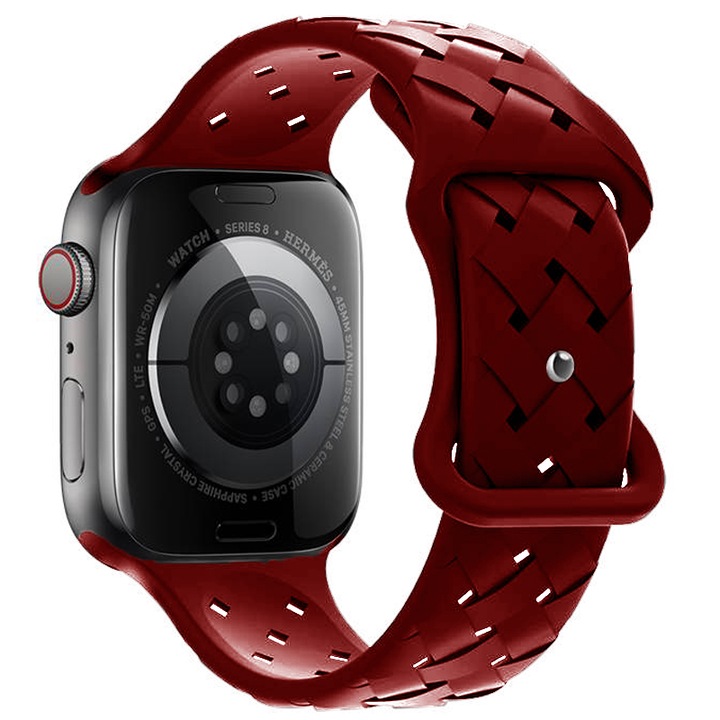 Curea silicon Hoco Flexible Bamboo compatibila cu Apple Watch 1/2/3/4/5/6/SE, 38/40/41mm, Rosu