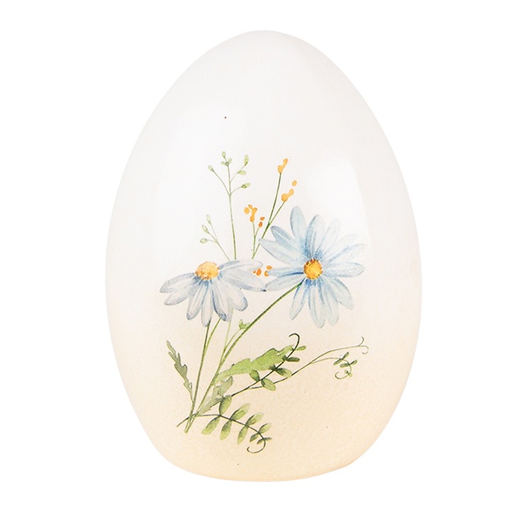 Декоративно керамично великденско яйце белтък син 10x10x14 см