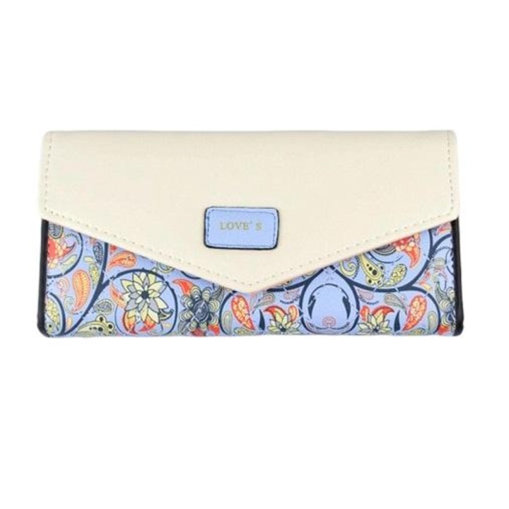 Portofel Love dama, IZMAEL, Piele ecologica/Poliester, 19cm x 9.5cm x 2.6cm, Albastru