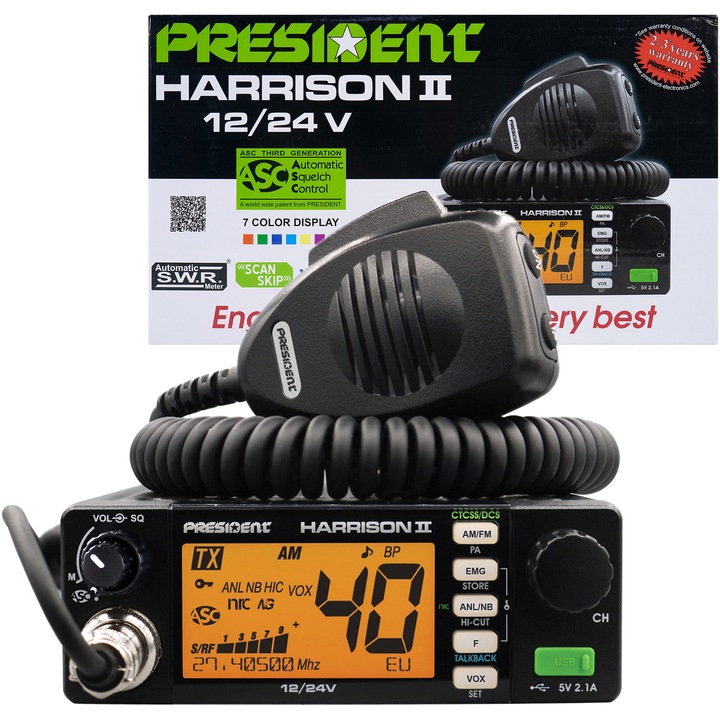 CB радиостанция President HARRISON II ASC AM/FM, VOX, NB, ANL, 12V/24V