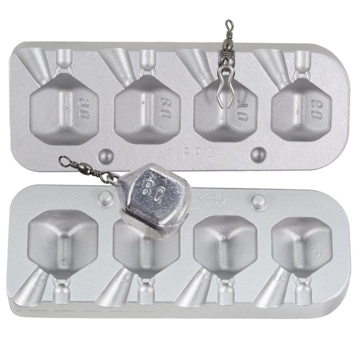 Matrita de plumb pescuit, 4 monturi in tip de zaruri, 60-70-80-90 grame, Aluminiu