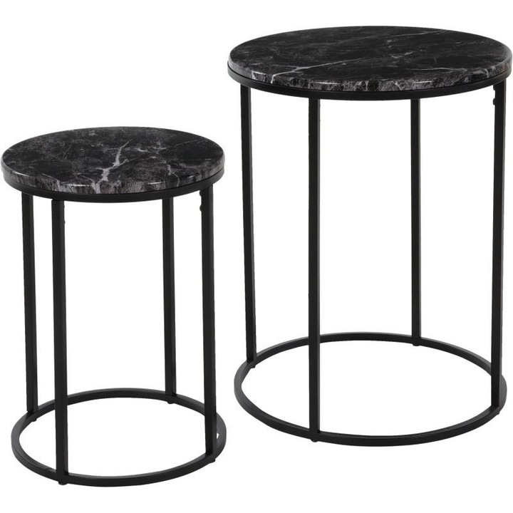 Set 2 mese, Home Styling, Otel/MDF, 40x50/30x40 cm, Negru