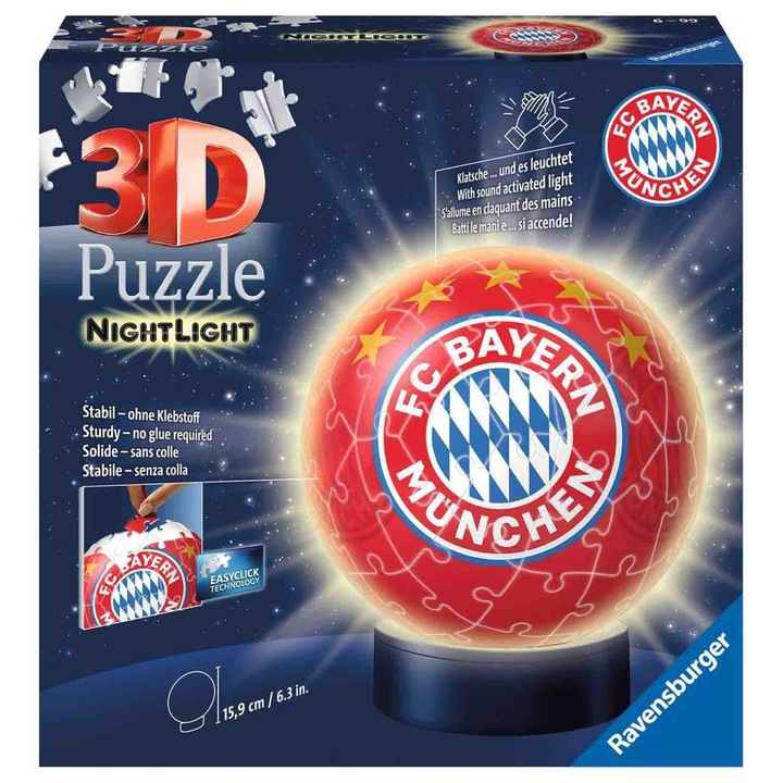 3D пъзел Ravensburger NightLight - FC Bayern, 72 части
