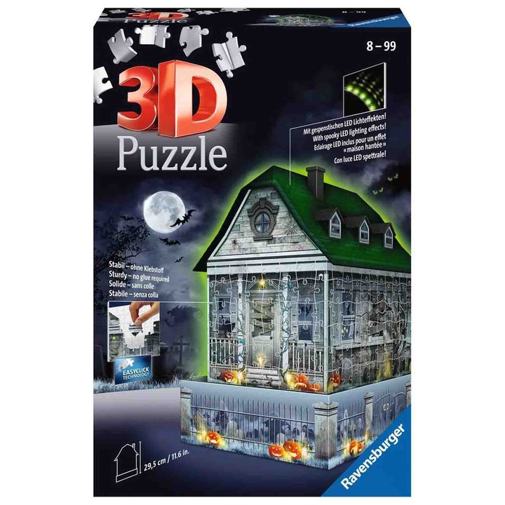Пъзел 3D Ravensburger - Къща с духове, С LED, 216 части