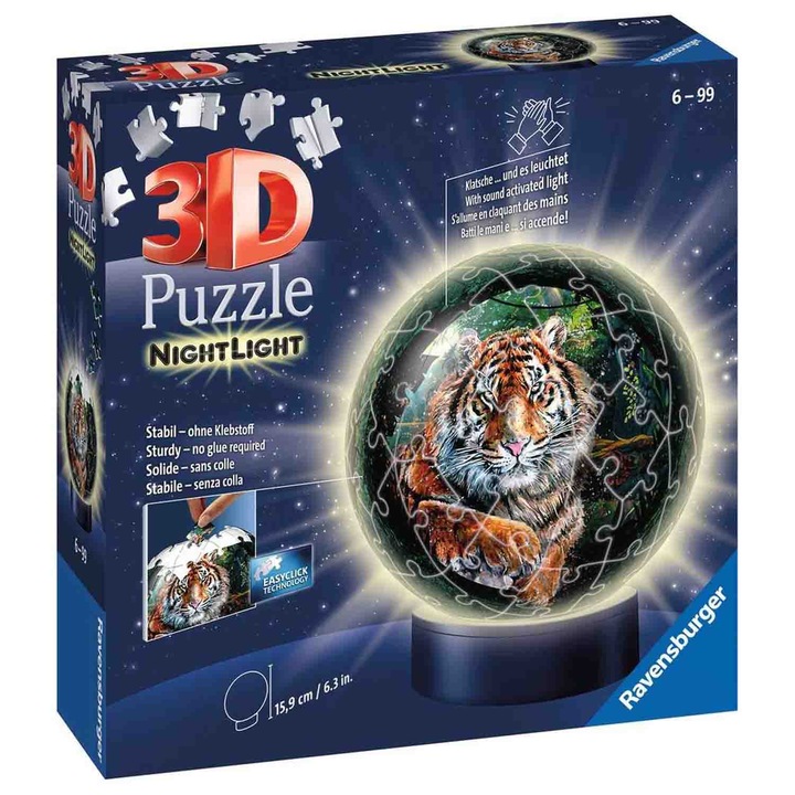 Puzzle 3D Ravensburger NightLight - Tigru, 72 piese