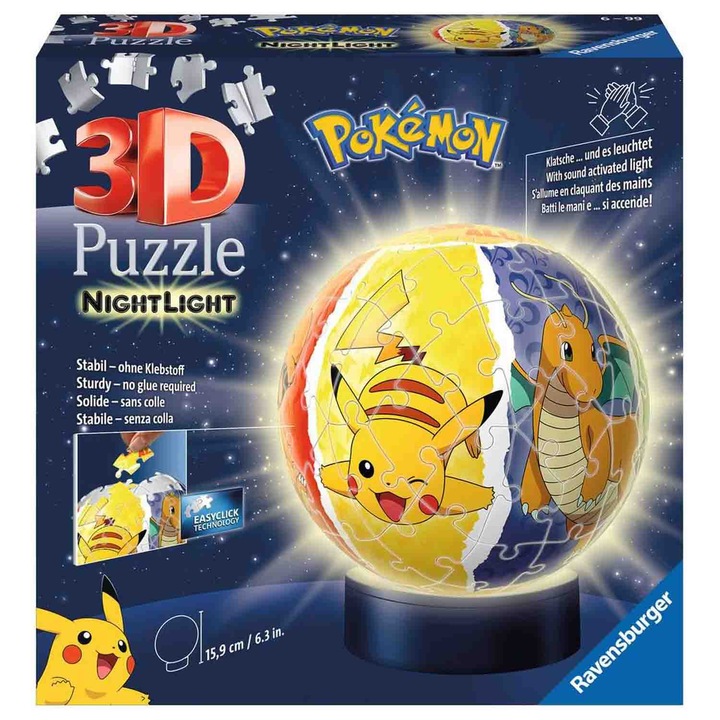 3D пъзел Ravensburger NightLight - Pokemon, 72 части