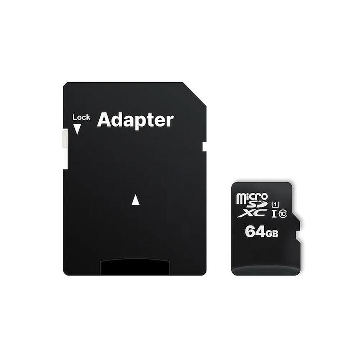 MicroSD карта с памет, 64GB, клас 10, UHS-1, 100MB/s, включен адаптер, черен