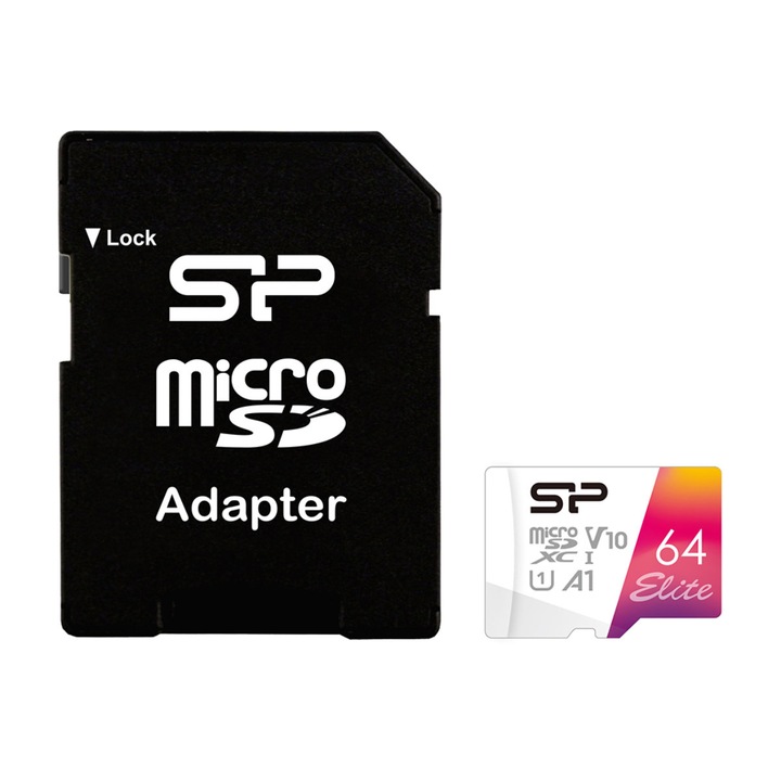 Card de memorie MicroSDXC 64 Gb, Silicon Power Elite, UHS-I U1, A1, clasa 10, cu adaptor 64 GB
