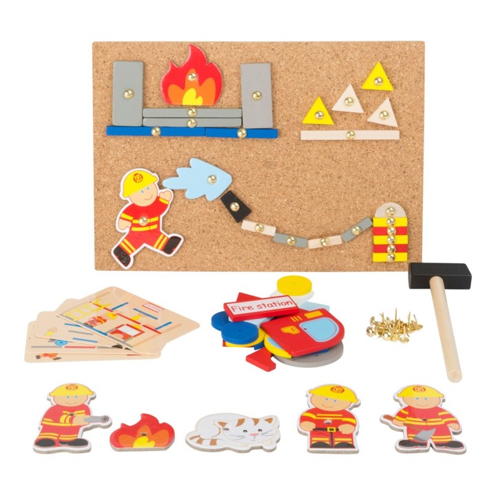 Детска интерактивна игра, Small Foot, Модел Пожарникар, Корк/Метал/Дърво, 6 години+, Многоцветен