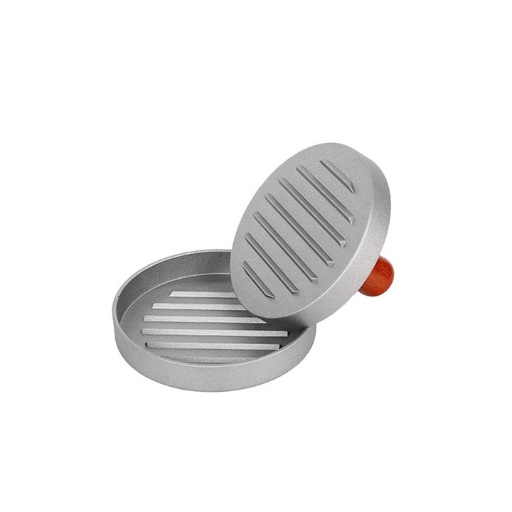 Presa manuala pentru hamburgeri Press It, cu striatii, 12 cmx2 cm, metalic, gri, Doty®️