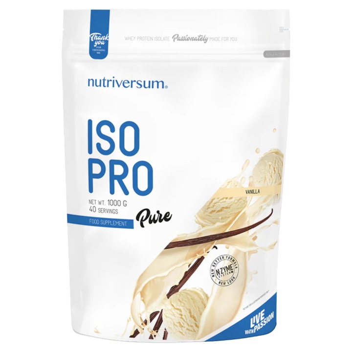 Pudra proteica, PURE Iso Pro, Vanilie, Nutriversum, 1000 g