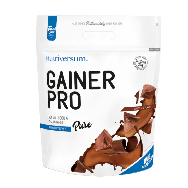 Pudra proteica, PURE Gainer Pro, Ciocolata, Nutriversum, 5000 g