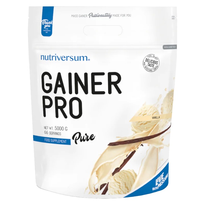 Pudra proteica, PURE Gainer Pro, Vanilie, Nutriversum, 5000 g