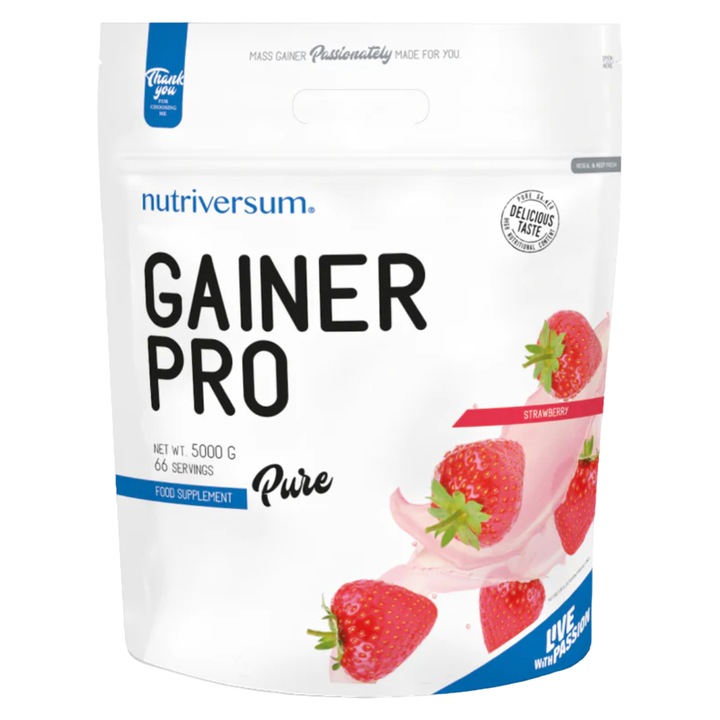 Pudra proteica, PURE Gainer Pro, Capsuni, Nutriversum, 5000 g