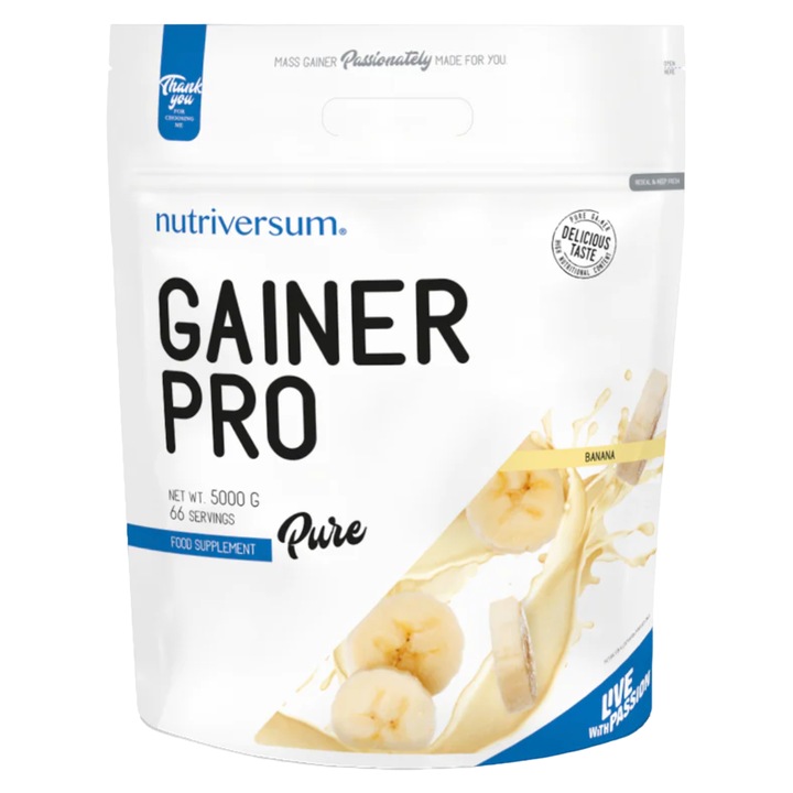 Pudra proteica, PURE Gainer Pro, Banane, Nutriversum, 5000 g
