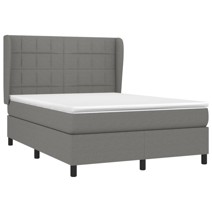 vidaXL sötétszürke szövet rugós ágy matraccal 140 x 190 cm, 58.1 kg