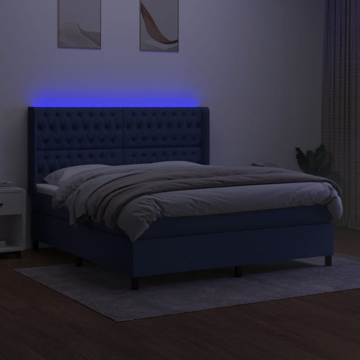 vidaXL kék szövet rugós és LED-es ágy matraccal 180 x 200 cm 69.62 kg 3138579