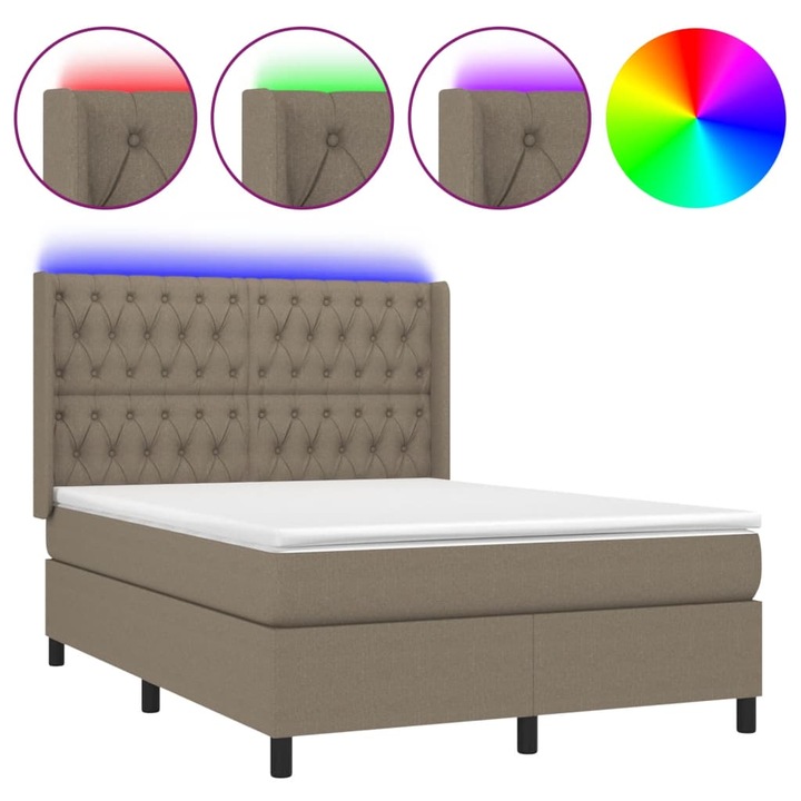 vidaXL tópszínű szövet rugós és LED-es ágy matraccal 140x190cm 3138553