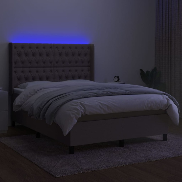 vidaXL tópszínű szövet rugós és LED-es ágy matraccal 140x190cm 3138553