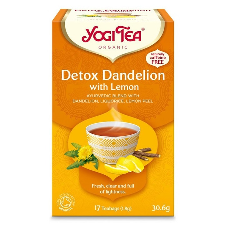 Set 2 x Ceai Bio Detoxifiant cu Papadie si Lamaie, Yogi Tea, 17 Plicuri, 30.6 g