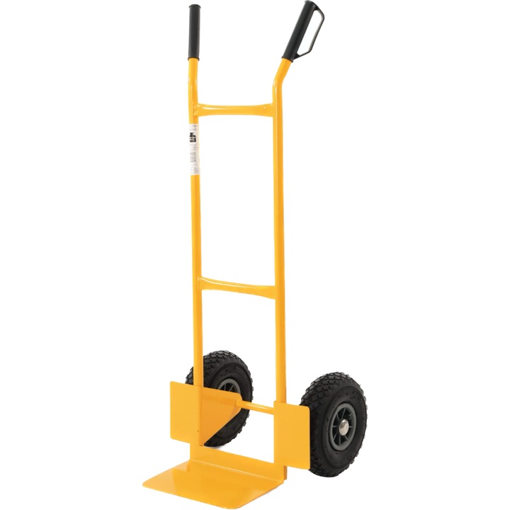 Carucior cu coarne profesional REMCO TRHI020,200 kg pentru marfa, roti pneumatice, transpalet metalic, liza transport marfa, galben