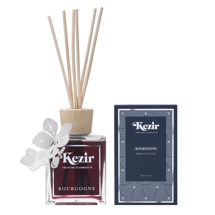 Difuzor de parfum Kezir din esente si uleiuri naturale cu betisoare din ratan 500 ml aroma Bourgogne