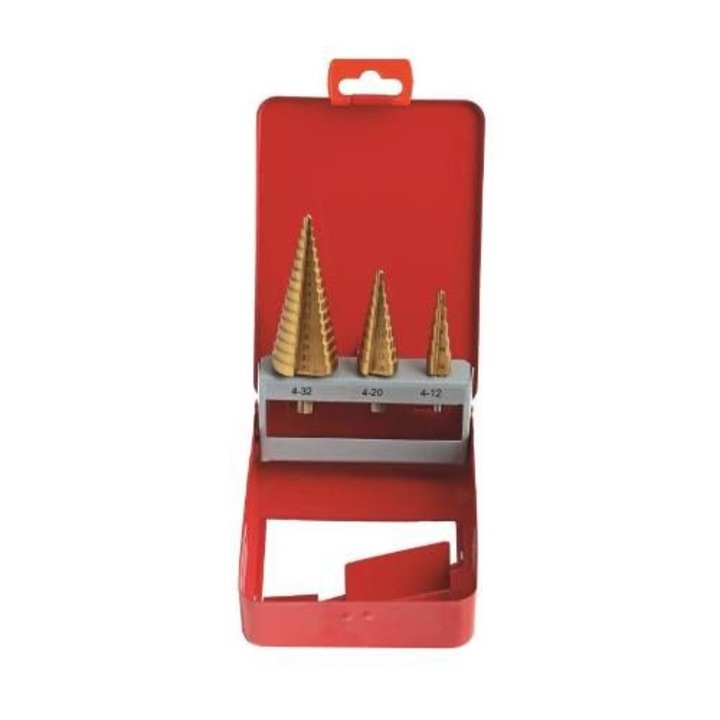 Комплект 3 свредла, Festa, Метал, Кутия за съхранение, 7-40,5 мм, Златни