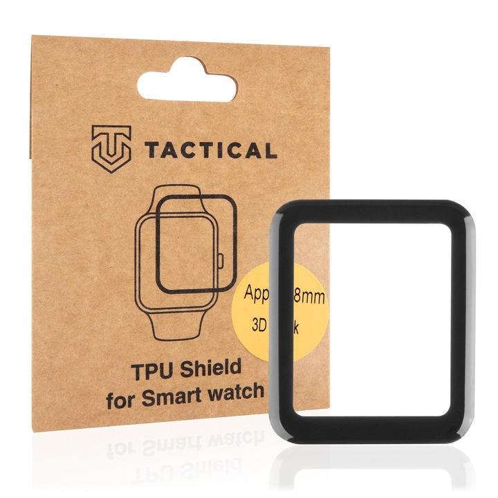 Védőfólia, Tactical, Hőre lágyuló poliuretán, Kompatibilis Apple Watch 1 38mm/Watch 2 38mm/Watch 3 38mm, Fekete