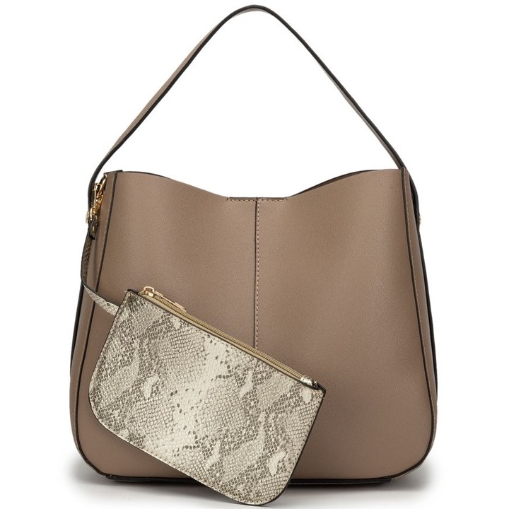 Geanta, JC, Piele ecologica, 30 x 13 x 26 cm, Maro