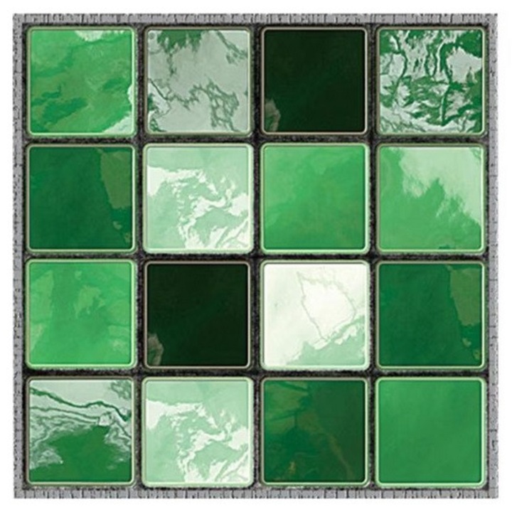 Set 19 Stickere Decorative Autoadezive pentru Faianta sau Perete DAVIDAMI CONCEPT®, model Mozaic Verde, dimensiune 10 cm x 10 cm