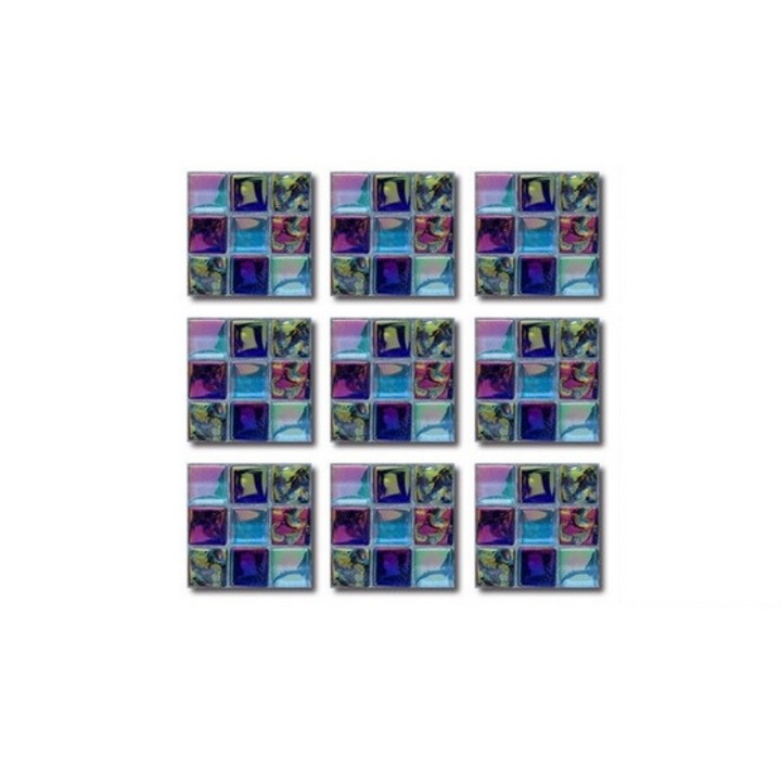 Set 19 Stickere Decorative Autoadezive pentru Faianta sau Perete DAVIDAMI CONCEPT®, model Mozaic Albastru Mov, dimensiune 10 cm x 10 cm