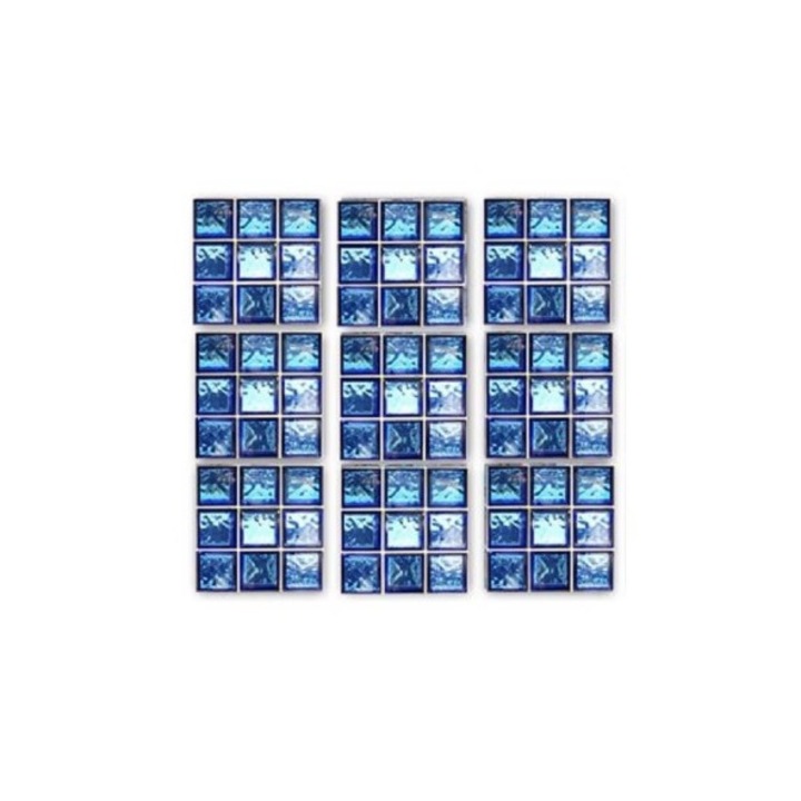 Set 19 Stickere Decorative Autoadezive pentru Faianta sau Perete DAVIDAMI CONCEPT®, model Mozaic Albastru Turcoaz, dimensiune 10 cm x 10 cm