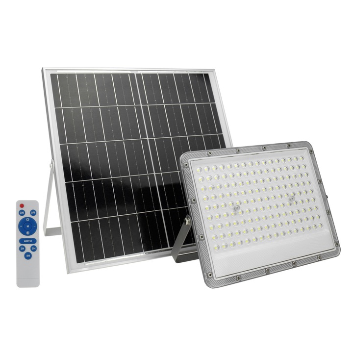 LED проектор с монокристален соларен панел, микровълнов датчик за движение и дистанционно управление, 200 W, 1800 лумена, IP 65, IK 08, 20000mAh