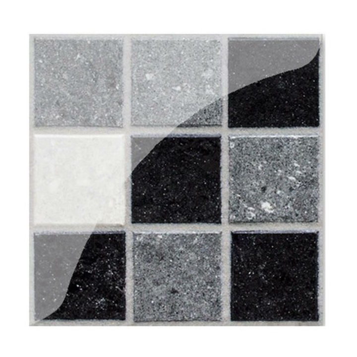 Set 19 Stickere Decorative Autoadezive pentru Faianta sau Perete DAVIDAMI CONCEPT®, model Mozaic Negru Gri, dimensiune 10 cm x 10 cm