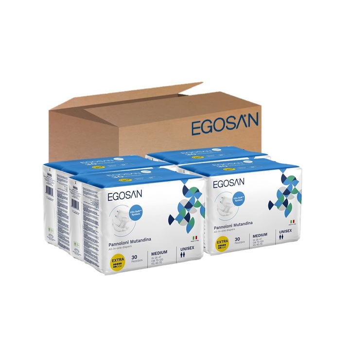 Szett 4x Felnőtt pelenka Egosan Medium Extra 7csepp 120db