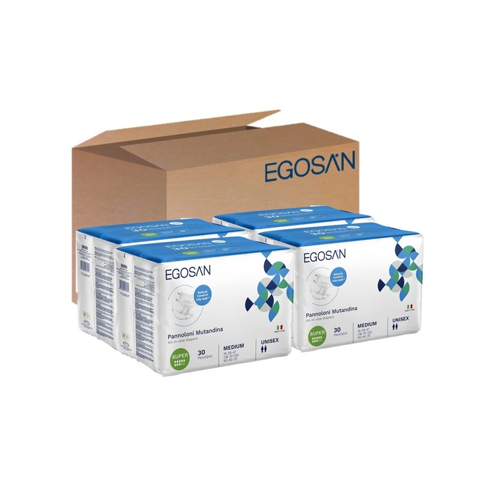 Szett 4x Felnőtt pelenka Egosan Medium Super 8csepp 120db