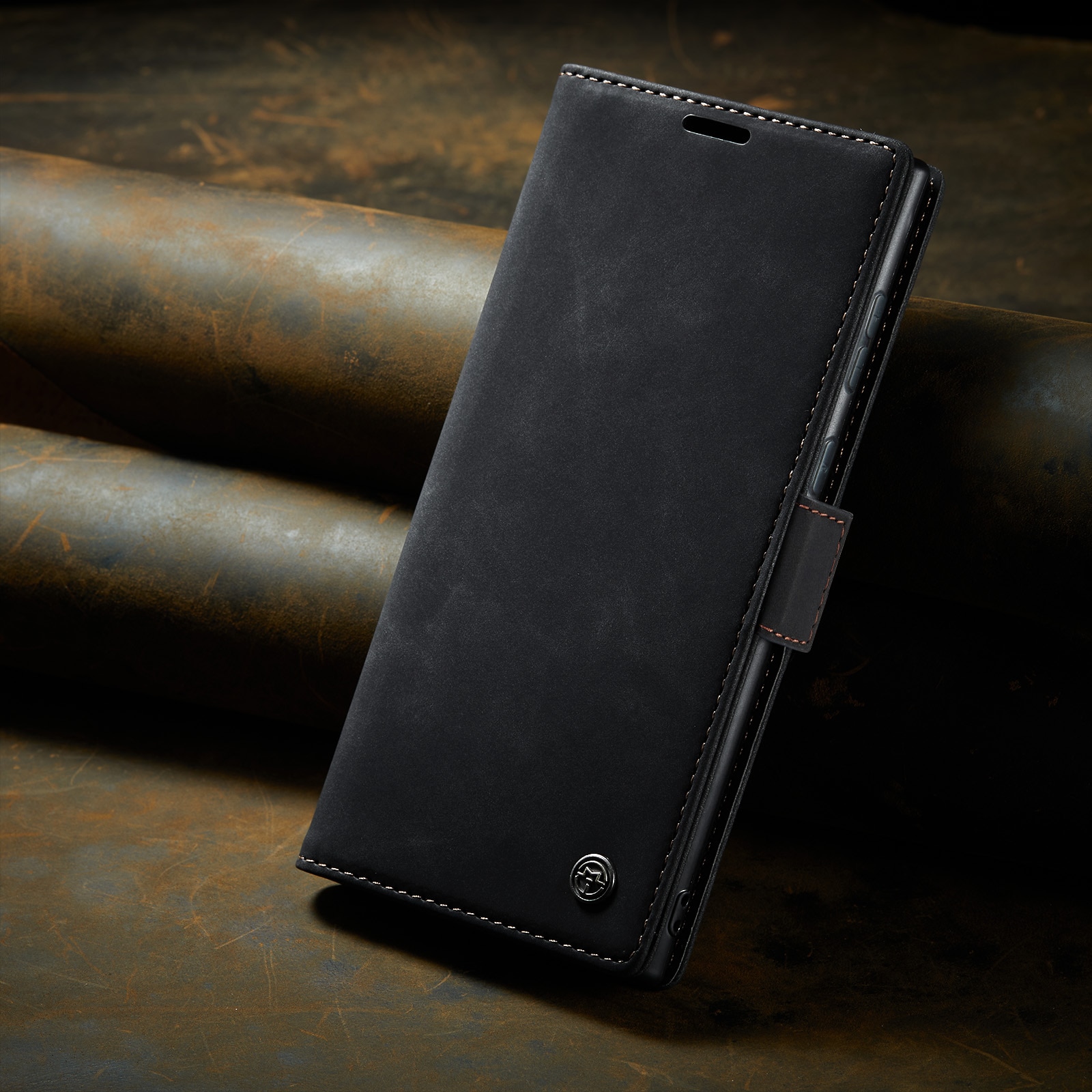 Husa pentru Samsung Galaxy S23 Ultra, CaseMe, slim piele, tip portofel, stand, inchidere magnetica, textura catifelata, Negru