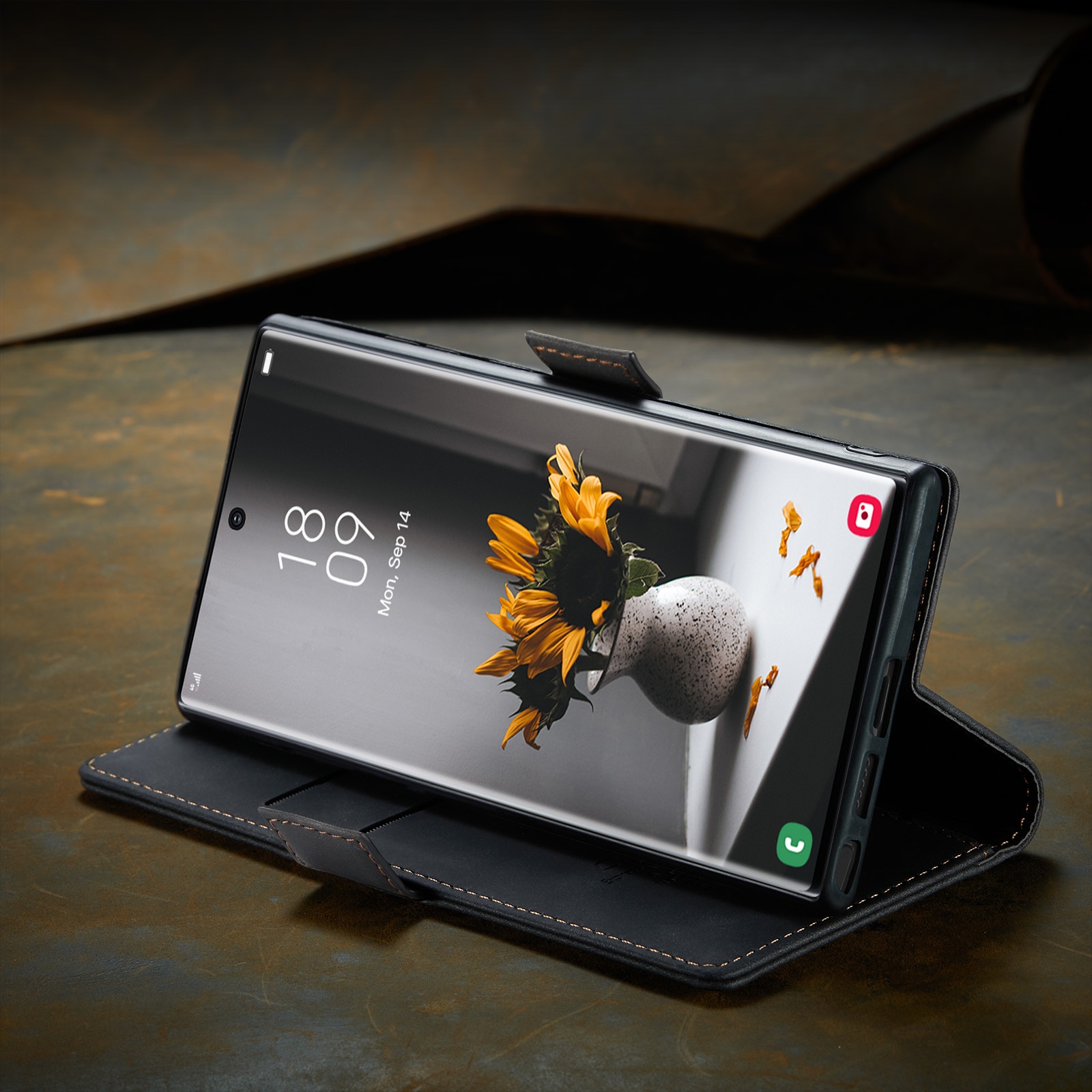 Husa pentru Samsung Galaxy S23 Ultra, CaseMe, slim piele, tip portofel, stand, inchidere magnetica, textura catifelata, Negru