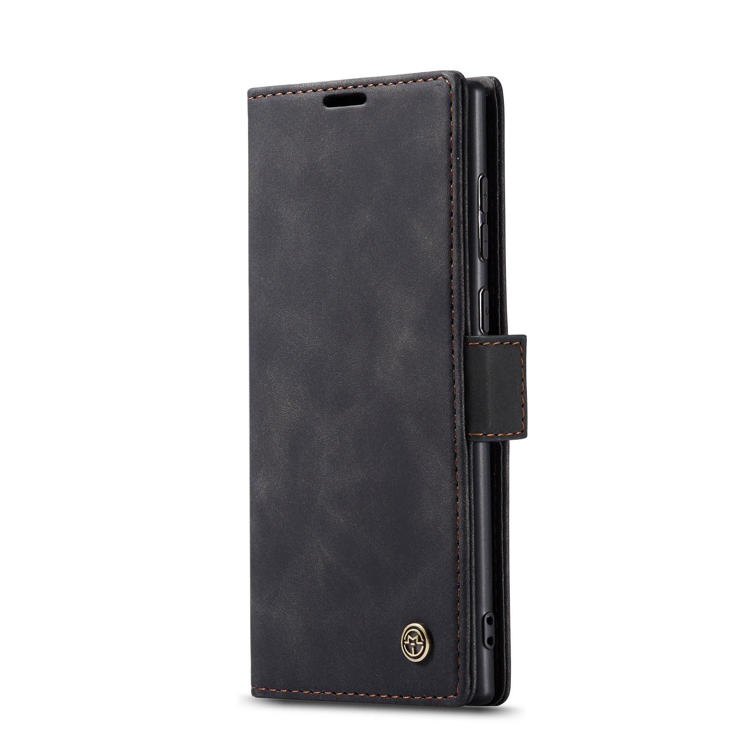 Husa pentru Samsung Galaxy S23 Ultra, CaseMe, slim piele, tip portofel, stand, inchidere magnetica, textura catifelata, Negru