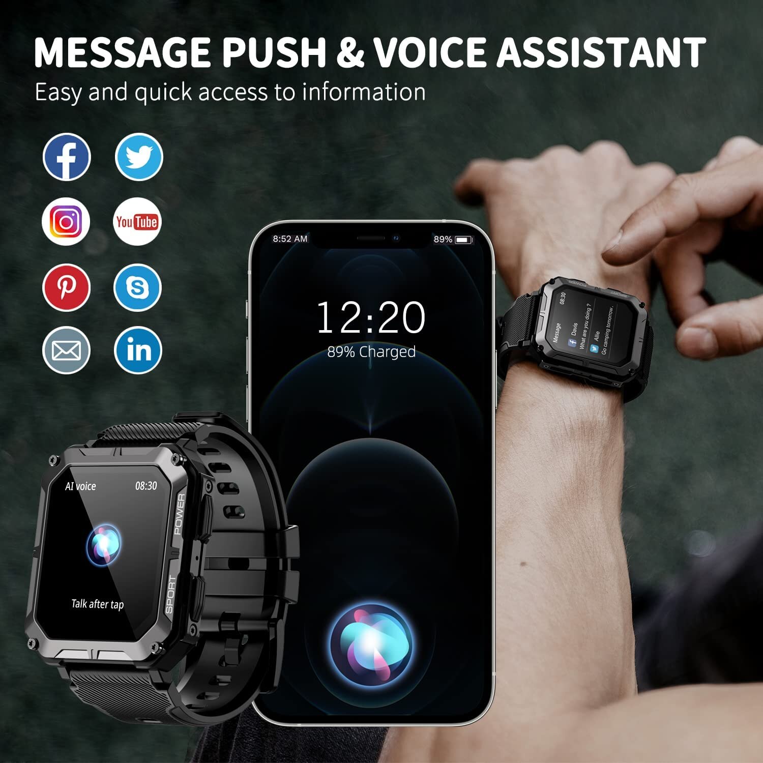 Военен часовник Smartwatch G20™ WATCH Bluetooth обаждане, 1.83” UltraHD