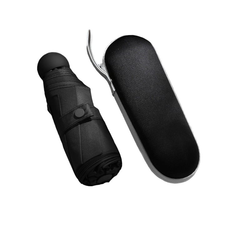 Сгъваем и преносим мини чадър с кобур, защита от дъжд и ултравиолетови лъчи, сгънат размер 19 x 6 cm, разпънат 96 x 58 cm, 290 g, черен